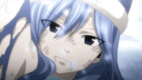 a drawing of a girl with blue hair and a white hat