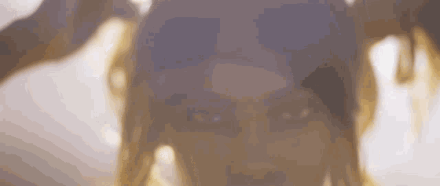 a close up of a woman 's face with long hair
