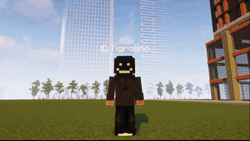 a minecraft character named tigrolina is standing in front of a building
