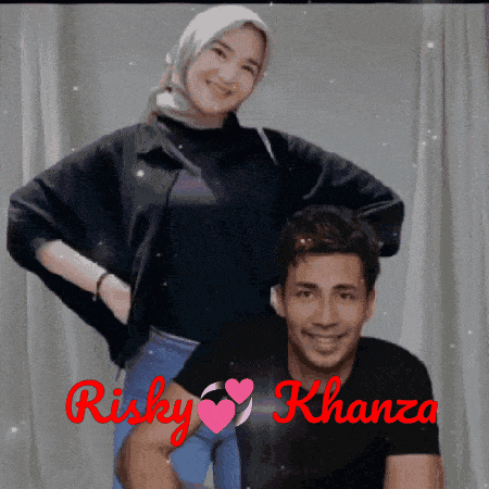 a man and a woman posing for a picture with the name risky khanza