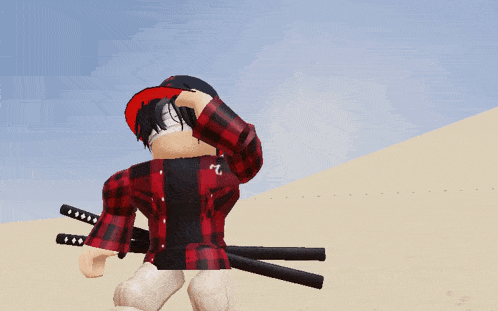 a roblox character wearing a red and black plaid shirt and a red hat