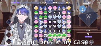 a man in a bride 's veil is playing a game that says lives in break my case