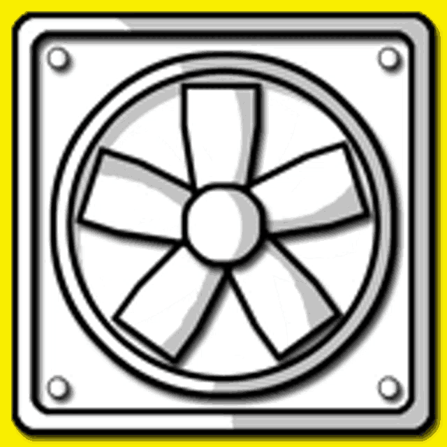 a cartoon drawing of a fan with five blades on a yellow background .