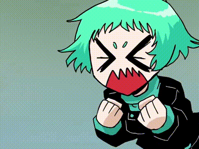 a cartoon drawing of a person with green hair