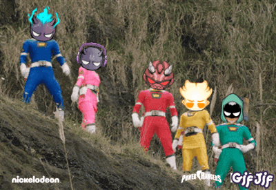 a group of power rangers from nickelodeon are standing on a hill