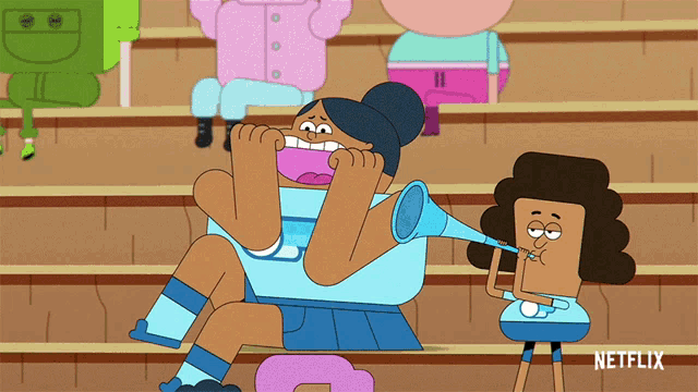 a cartoon of a girl holding a megaphone with netflix written on the bottom