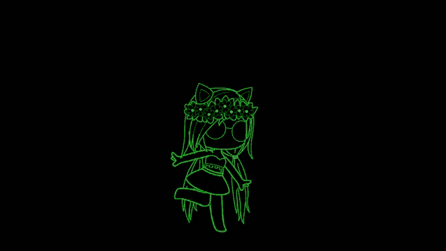 a glow in the dark drawing of a girl wearing a flower crown .