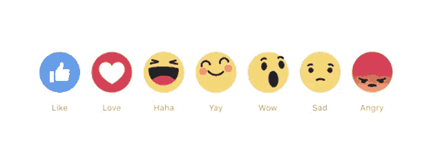 a row of smiley faces with the words like love haha yay wow sad and angry below them