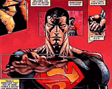 a comic book page with superman and the words " everything is ringing " on it