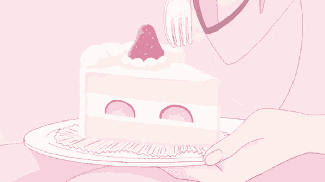 a piece of cake with strawberries on top of it