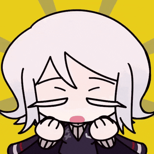 a drawing of a girl with white hair and a black jacket