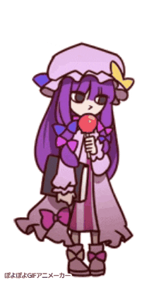 a cartoon of a girl with purple hair holding a lollipop