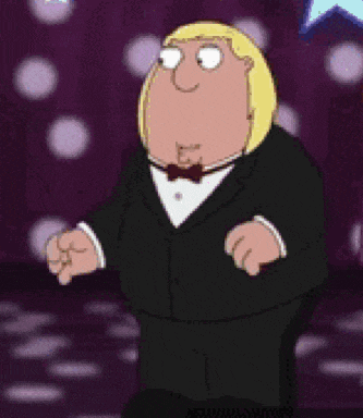 a cartoon character in a tuxedo and bow tie is dancing