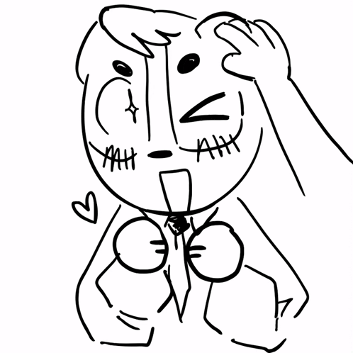 a black and white drawing of a person with hearts around their face