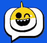 a yellow and white shark with a speech bubble around it .