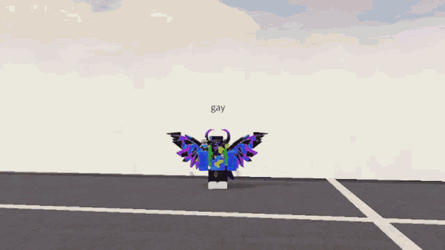 a cartoon character with wings and horns is wearing a blue jacket and a hat .