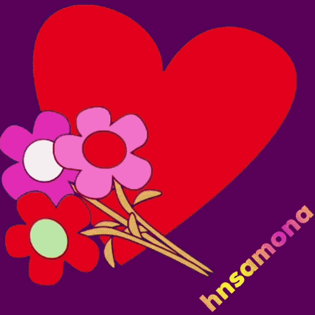 a red heart with flowers and the name hnsamona