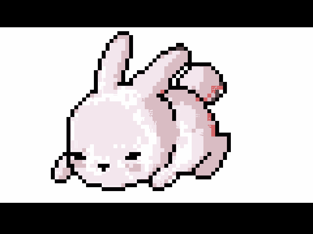 a pixel art drawing of a bunny rabbit with a red heart behind it .