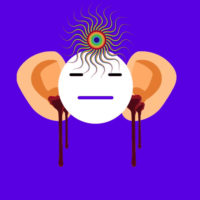 a cartoon drawing of a face with blood dripping from it 's ears