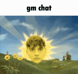 a picture of a boy with a sun on his head and the words gm chat below it
