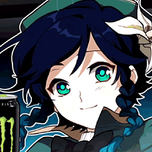 a can of monster energy drink is next to a cartoon character