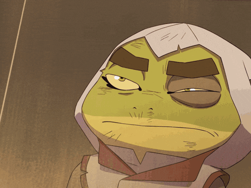 a cartoon drawing of a frog with a white hood