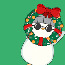 a penguin wearing sunglasses and a christmas wreath on its head