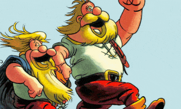 a cartoon drawing of a man with a beard and a sword