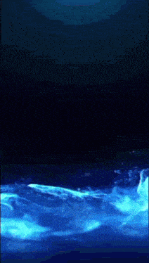 a blue lightning bolt strikes a body of water