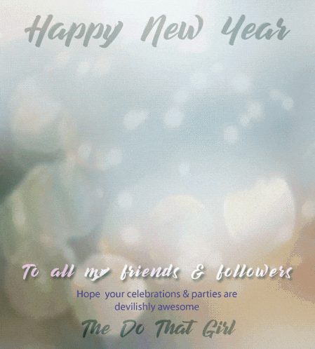 a happy new year greeting card with a woman in a crowd