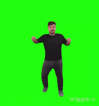 a man is dancing on a green screen with his arms outstretched .