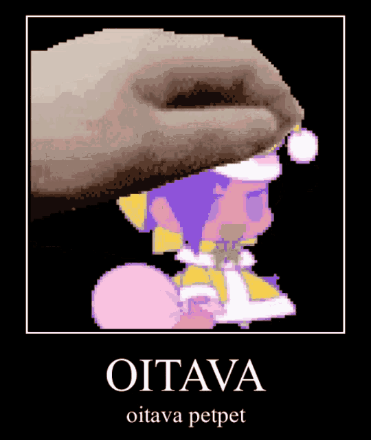 a pixel art of a hand holding a girl with the words oitava oitava petpet