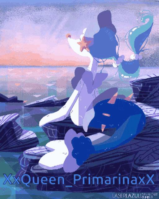 a pixel art drawing of a mermaid with the name xxqueen primariaxx
