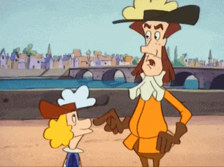 a cartoon of a man pointing at another man