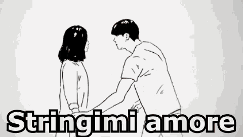 a man is hugging a woman with the words stringimi amore below them