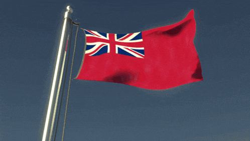 a red and white flag with the union jack on it