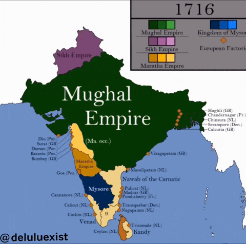 a map showing the mughal empire in 1716
