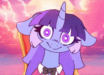 a cartoon of a unicorn with purple eyes