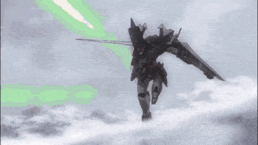 a drawing of a person holding a gun and a robot flying in the sky