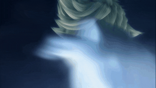 a painting of a woman 's face with a blue glow