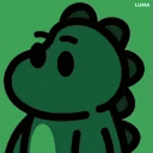 a drawing of a dinosaur on a green background with luma written on the bottom