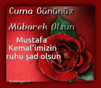 a red rose on a red background with the words cuma gununuz mubarak olsun
