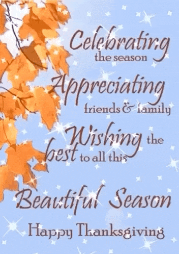 a greeting card for thanksgiving with leaves and the words celebrating the season