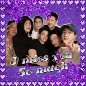 a group of young men are posing for a picture with the words " i miss you so much " on the bottom
