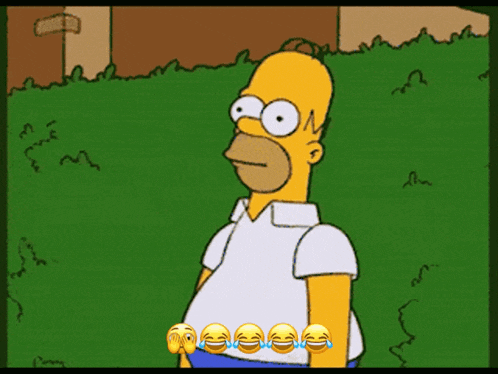 a cartoon of homer simpson standing in a grassy yard