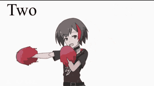a girl in boxing gloves with the numbers two six four and eight on a white background