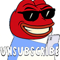 a cartoon frog wearing sunglasses and holding a cell phone with the words unsubscribe below it