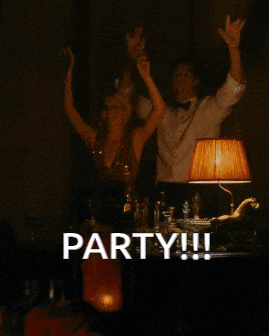 a man and a woman are dancing in a dark room and the word party is visible