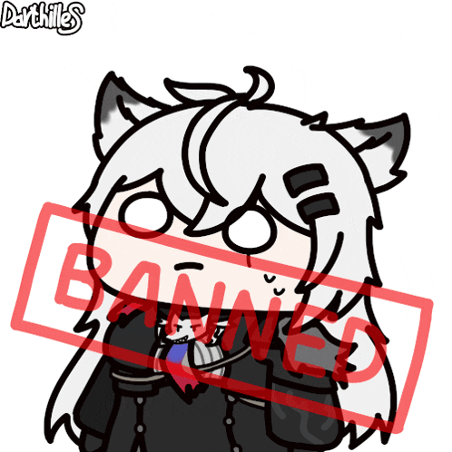 a drawing of a girl with a red banner that says banned on it