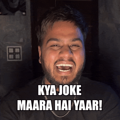 a man with a beard is making a funny face with the words kya joke maara hai yaar